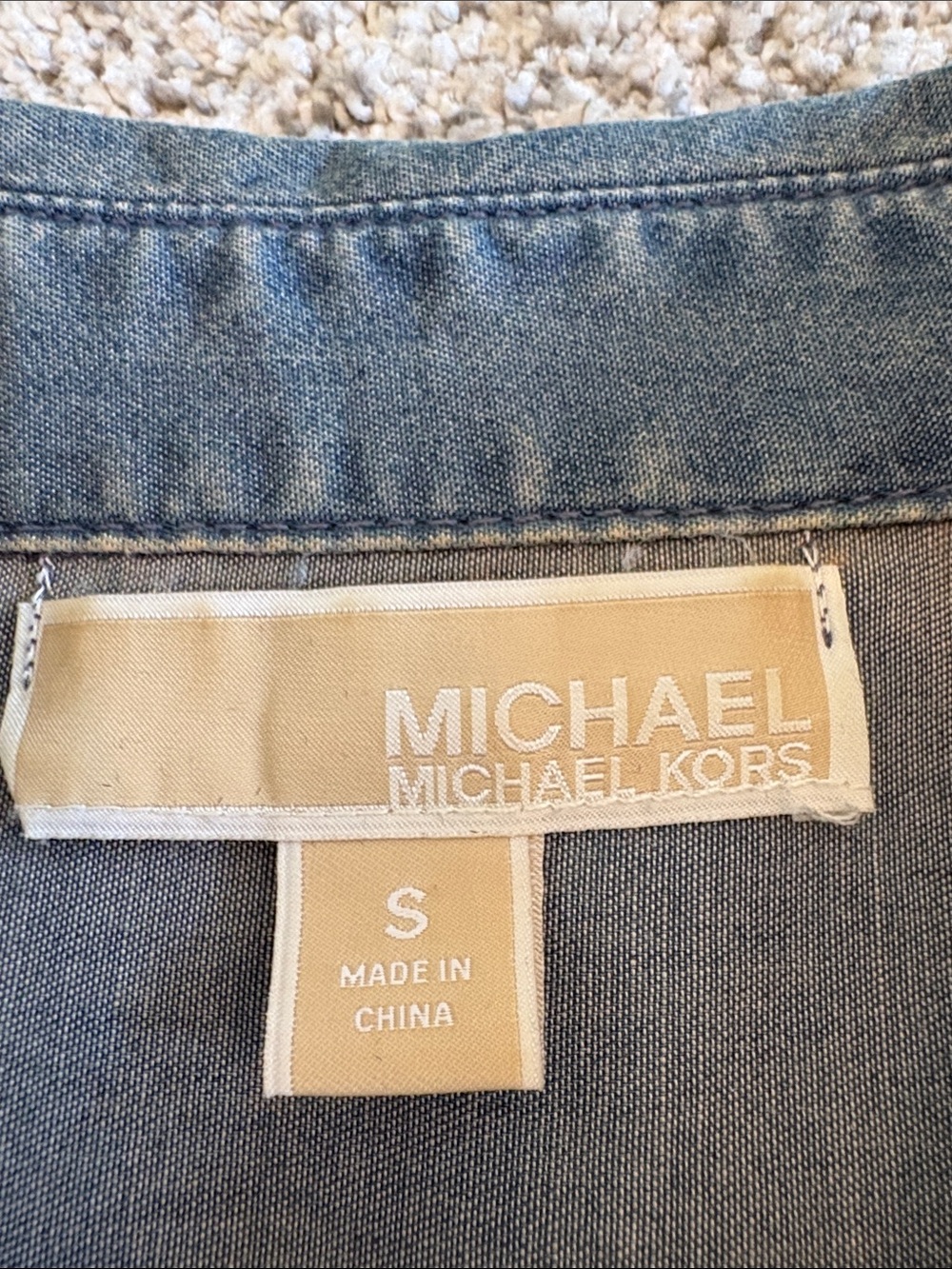 Michael Kors Studded Rhinestone Collar Denim Button-Down Shirt - size small - Picture 2 of 7